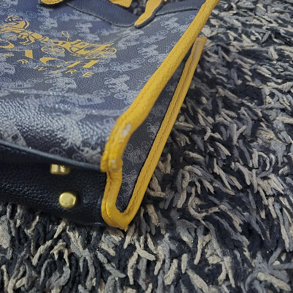 COACH Horse & Carriage Tote Bag Black/Yellow Leather Trim A1773-21586